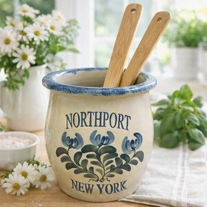 Rowe Pottery Works Northport NY Crock 2004 Stoneware Utensil Holder Vase
